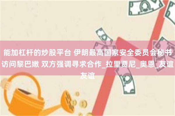 能加杠杆的炒股平台 伊朗最高国家安全委员会秘书访问黎巴嫩 双方强调寻求合作_拉里贾尼_奥恩_友谊